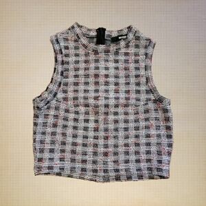 Bikbok, XS | Cropped High Neck Tweed Textured Top